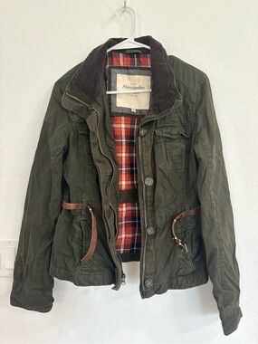 Abercrombie & Fitch New York Army Green Jacket with Red Plaid Lining